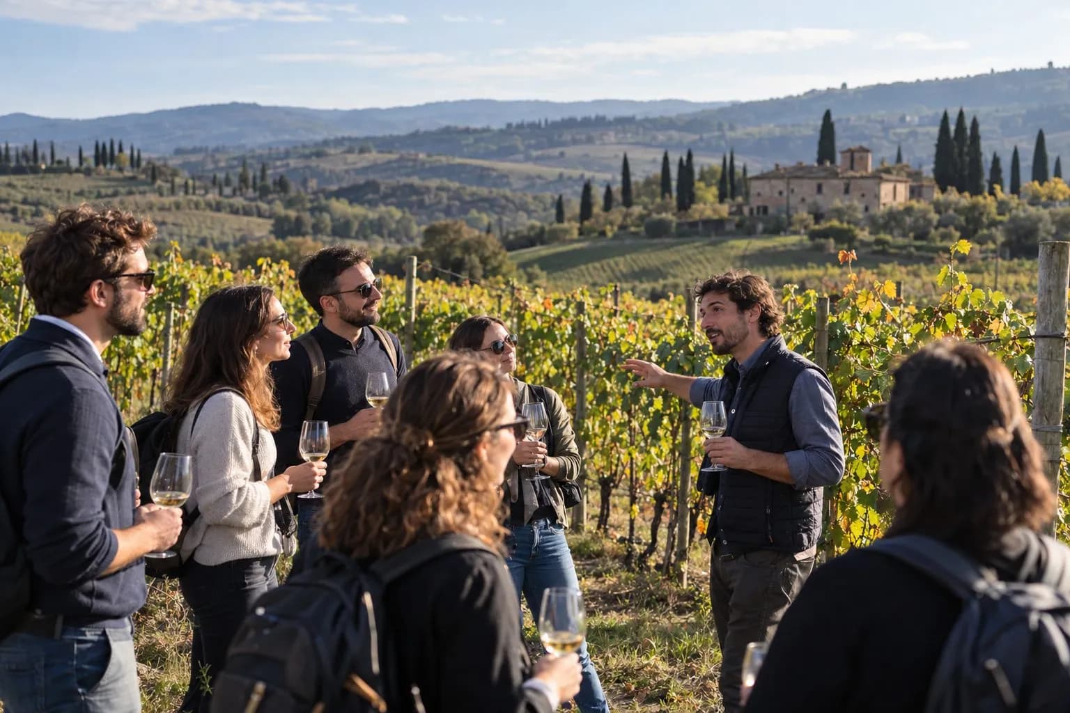 Colleghi tra i vigneti della campagna italiana