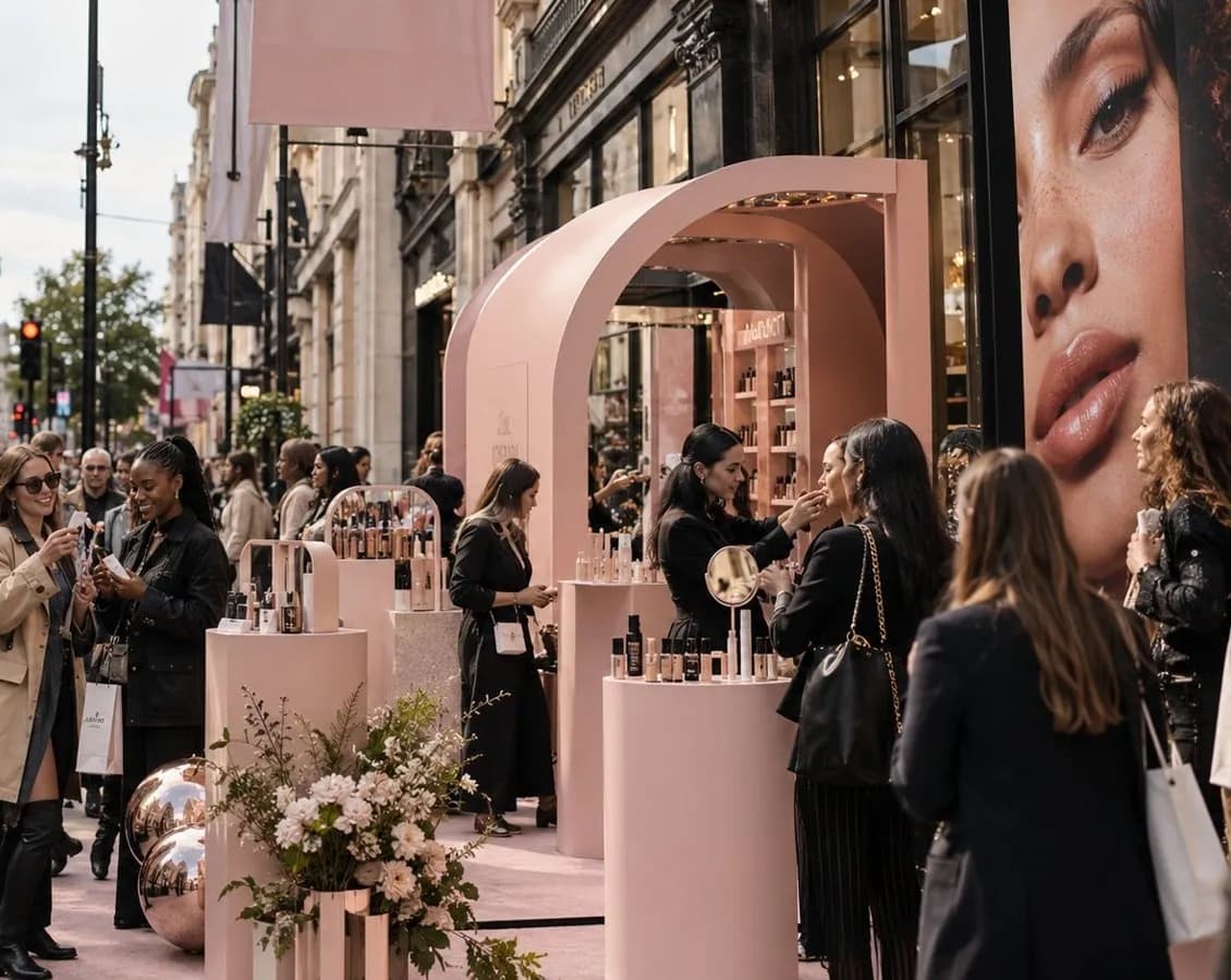 Ospiti a una brand activation con espositori di prodotto