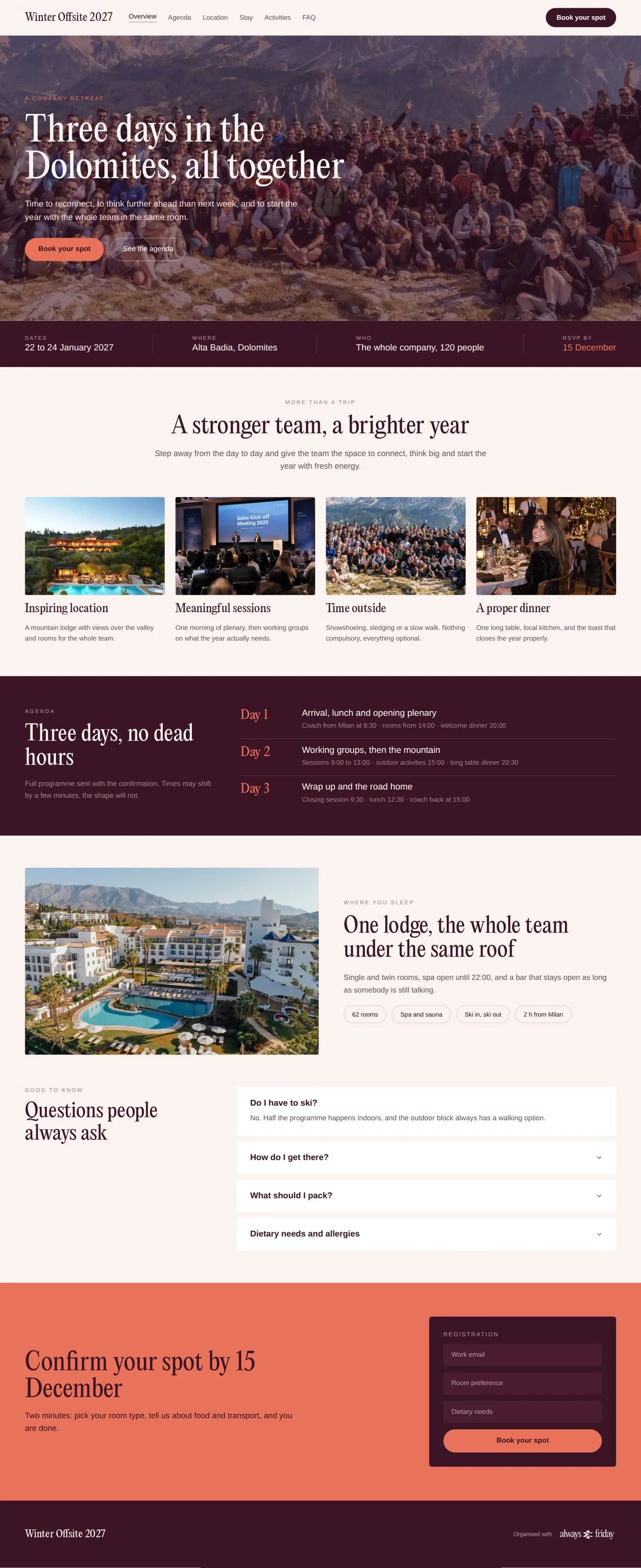 Team Summit 2027 event landing page, generated from a prompt
