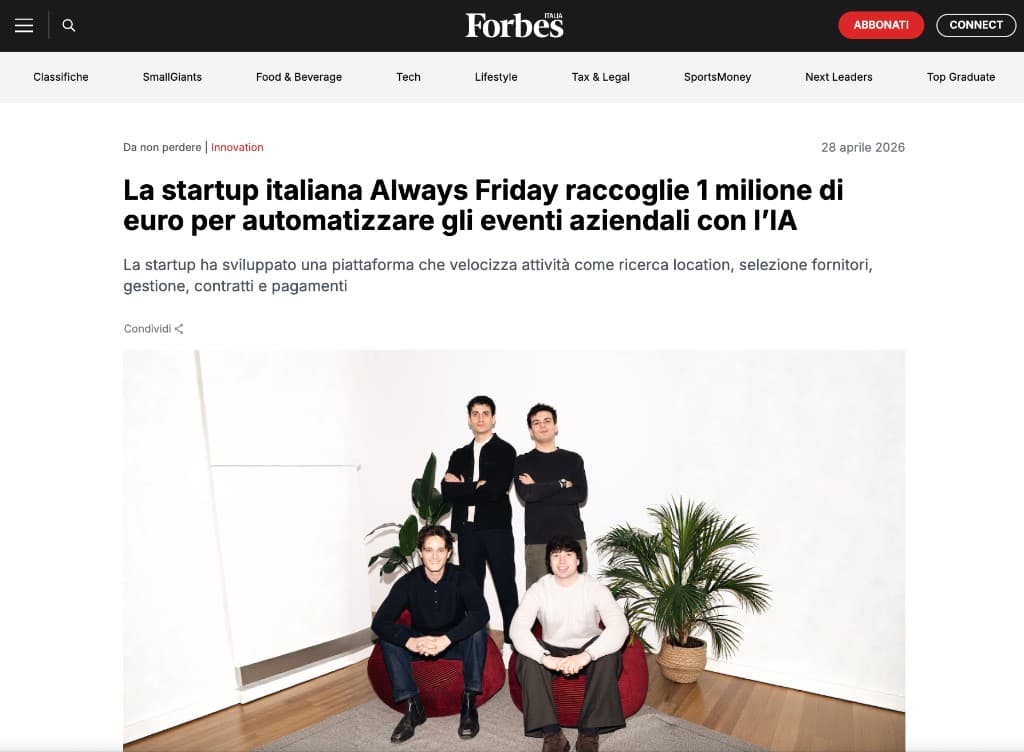 Italian startup Always Friday raises €1 million to automate corporate events with AI