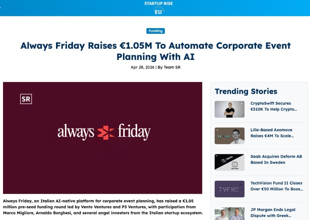 Always Friday Raises €1.05M To Automate Corporate Event Planning With AI