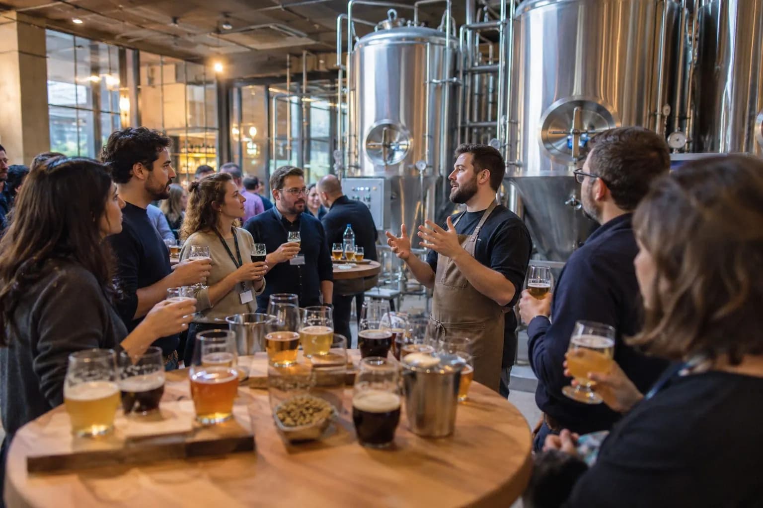 Smagning af håndbryggede øl på et bryggeri