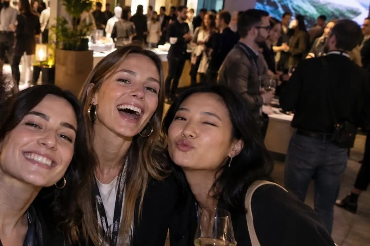 Invitados haciéndose un selfie en un evento de marca