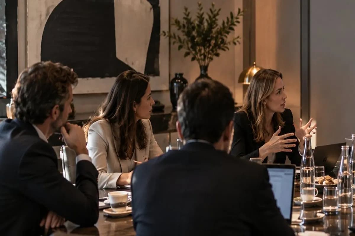 Morgenbriefing omkring et mødebord